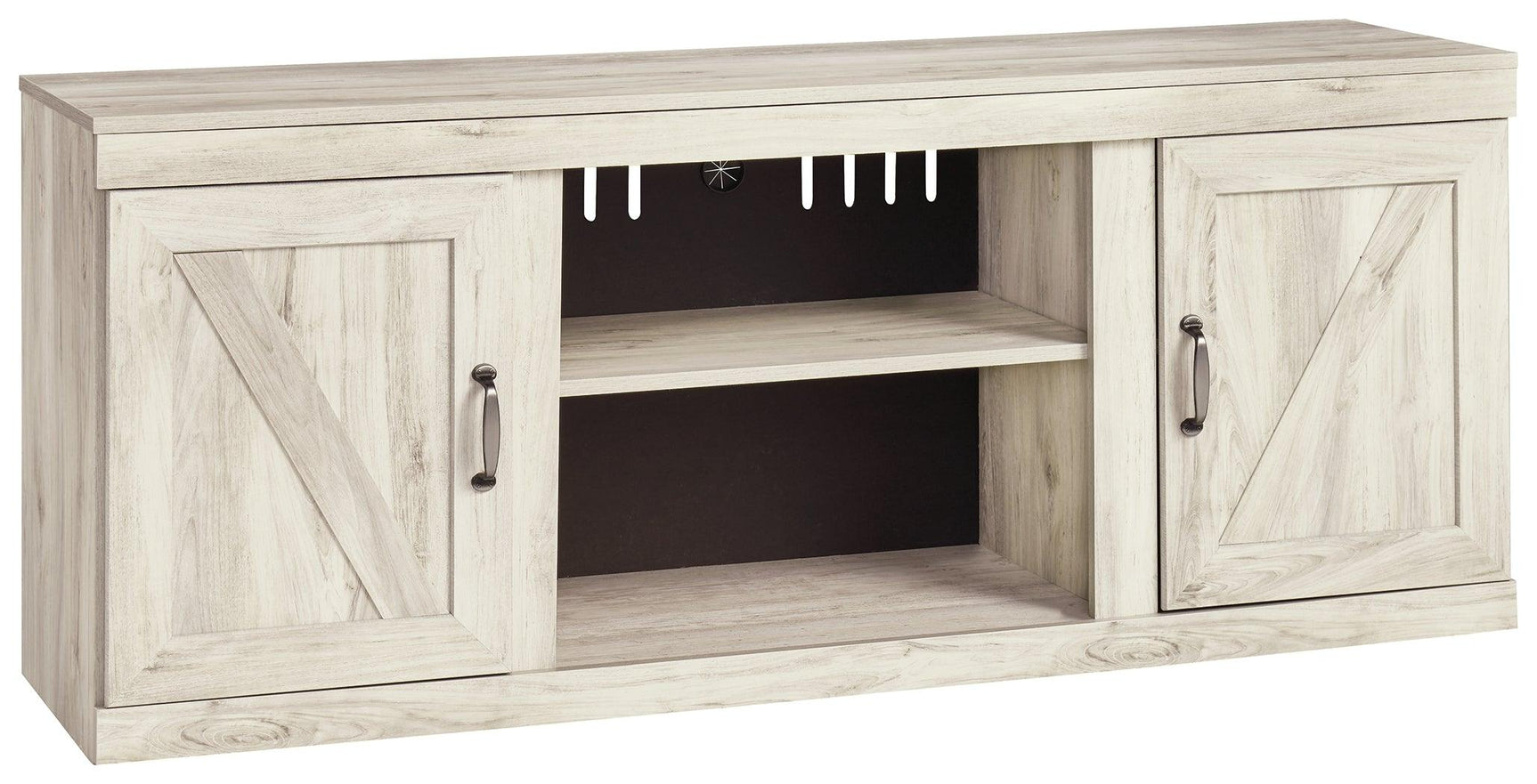 Bellaby Whitewash 60" TV Stand close-up on door hardware