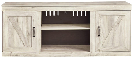 Bellaby Whitewash 60" TV Stand side view showing thickness