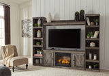 Close-up of LED-lit electric fireplace insert with realistic flame