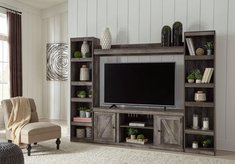 Detailed close-up of rustic gray planked replicated oak grain finish