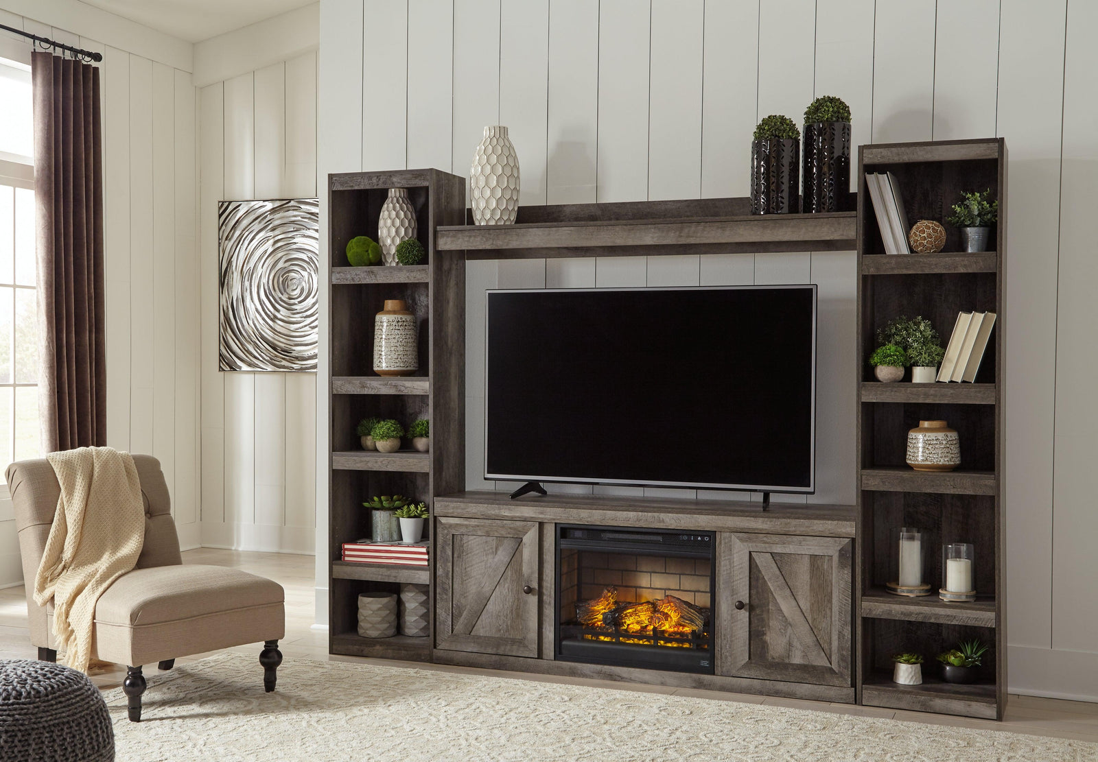 Wynnlow Gray 4-Piece Entertainment Center With Electric Fireplace EW0440W8 - Ella Furniture