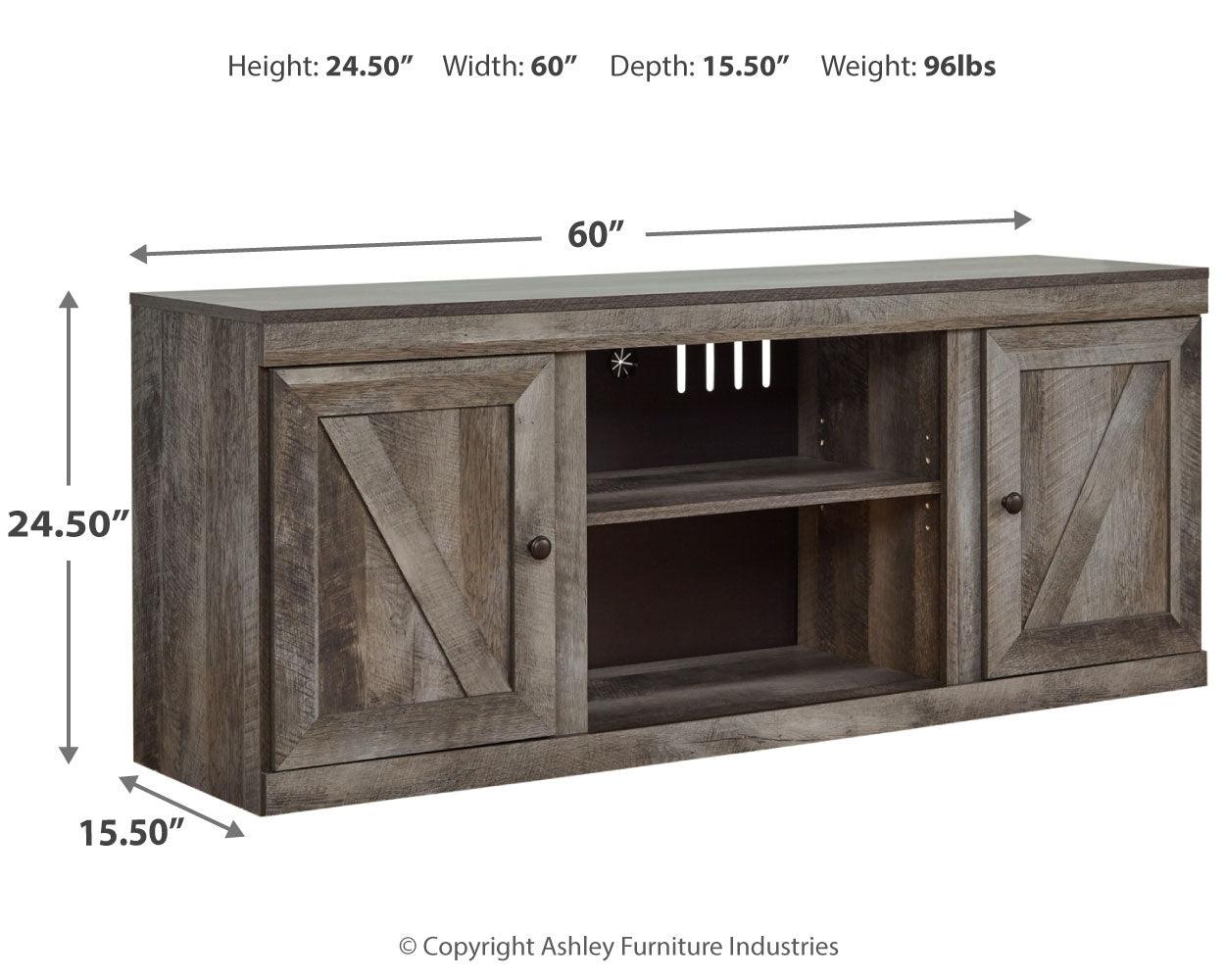 Wynnlow Gray 60 inch TV stand dimension illustration