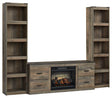 Trinell 3-Piece Entertainment Center with Electric Fireplace in rustic brown finish