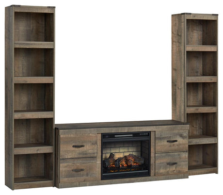 Trinell 3-Piece Entertainment Center with Electric Fireplace in rustic brown finish