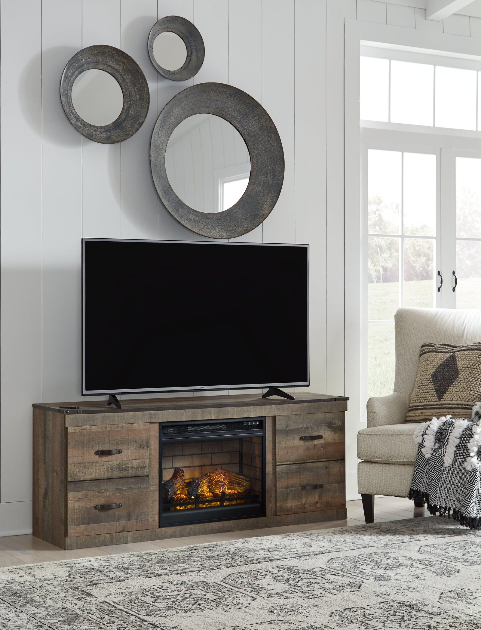 Trinell Brown Tv Stand With Electric Fireplace EW0446W8 - Ella Furniture