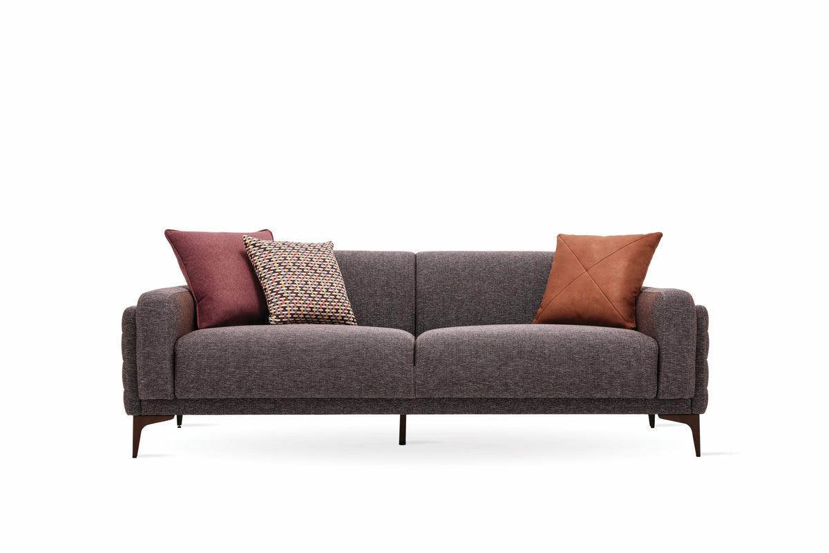 Detail view of Fortuna Brown 2.5-Seater Sofa fabric and cushion