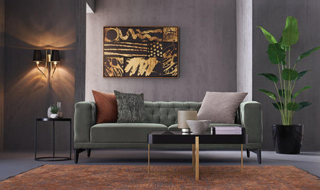 Dorian Green 3-Seater Sofa front view with green upholstery and pillows