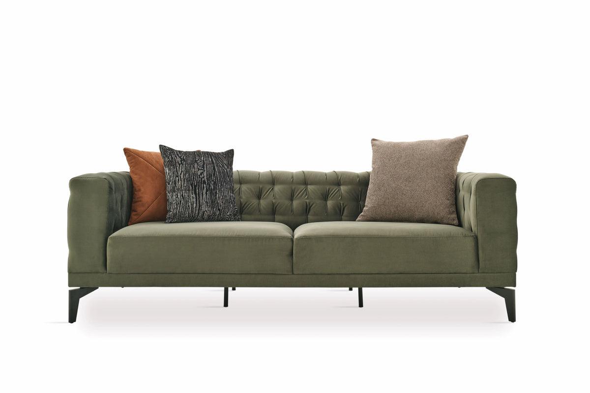 Detail close-up of sofa seating and fabric texture