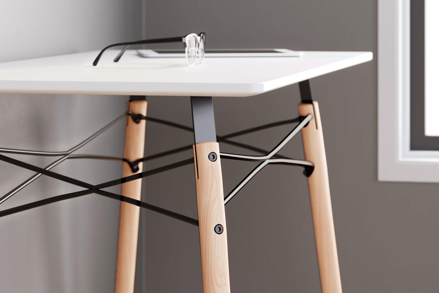 Jaspeni White and Natural Home Office Desk - close-up detail of desk surface