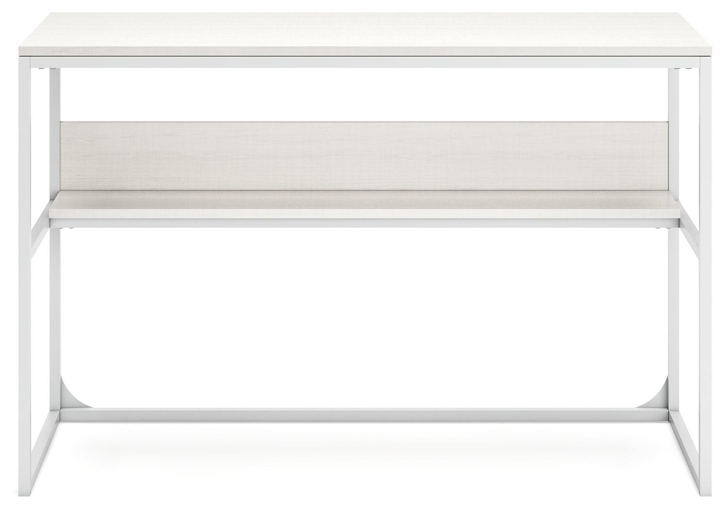 Side view of Deznee White Home Office Desk showing metal frame