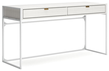 Top angle showing shelf and desktop area of Deznee desk