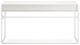 Deznee White Home Office Desk with back shelf and drawer view