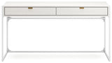 Deznee White Home Office Desk with back shelf and drawer view