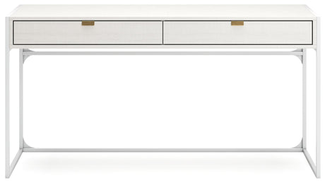 Deznee White Home Office Desk with back shelf and drawer view