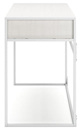 Deznee White Home Office Desk with back shelf and drawer view