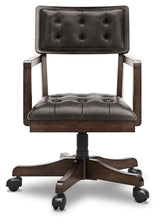 Breckington dark brown home office desk and chair set front view