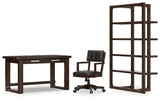 Side angle of Breckington dark brown home office desk with storage