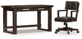 Breckington dark brown home office desk and chair set front view