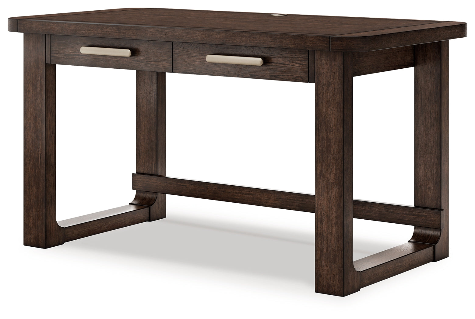 Breckington dark brown home office desk and chair set front view