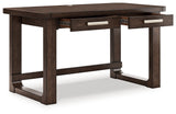 Breckington dark brown home office desk and chair set front view