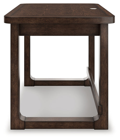 Breckington dark brown home office desk and chair set front view