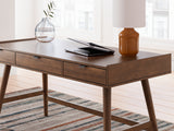 Lyncott brown home office desk with chair, front view