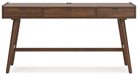 Lyncott Brown Home Office Desk with Chair and Storage set, front view