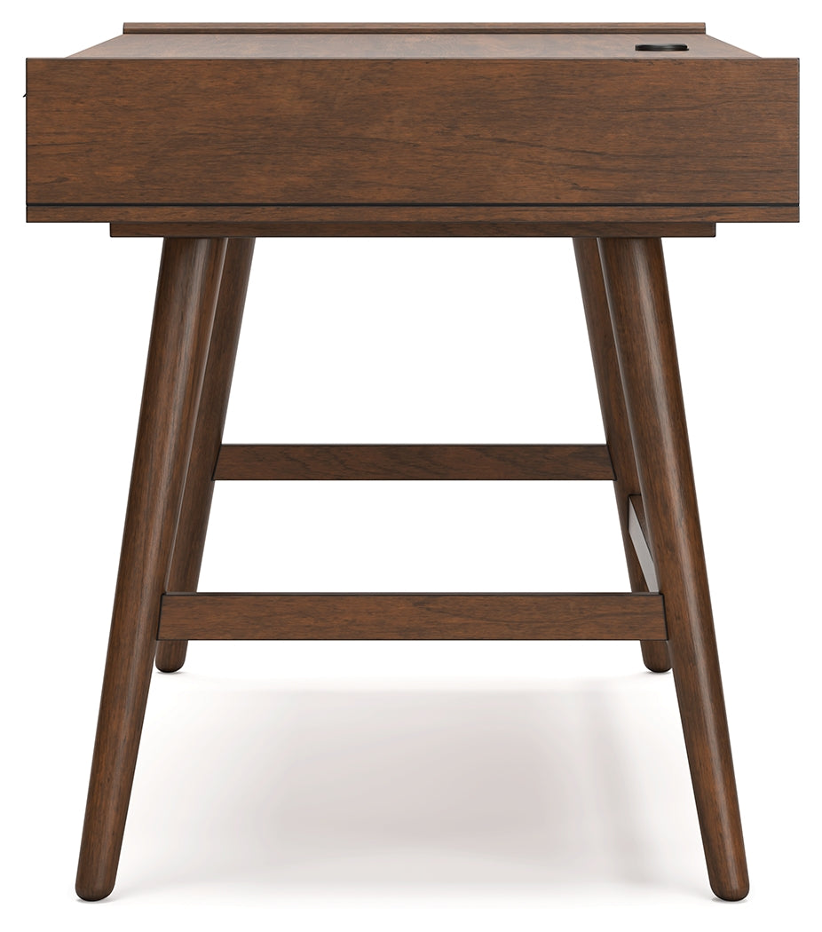 Lyncott brown home office desk with chair, front view