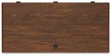 Lyncott brown home office desk with chair, front view