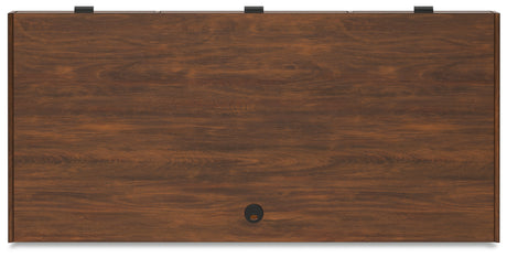 Lyncott brown home office desk with chair, front view