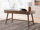 Lyncott brown home office desk with chair, front view