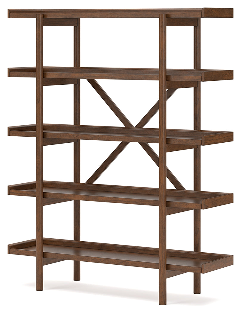 Lyncott Brown Home Office Desk with Chair and Storage set, front view