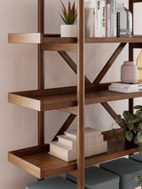 Lyncott Brown Home Office Desk with Chair and Storage set, front view