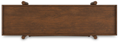 Lyncott Brown Home Office Desk with Chair and Storage set, front view