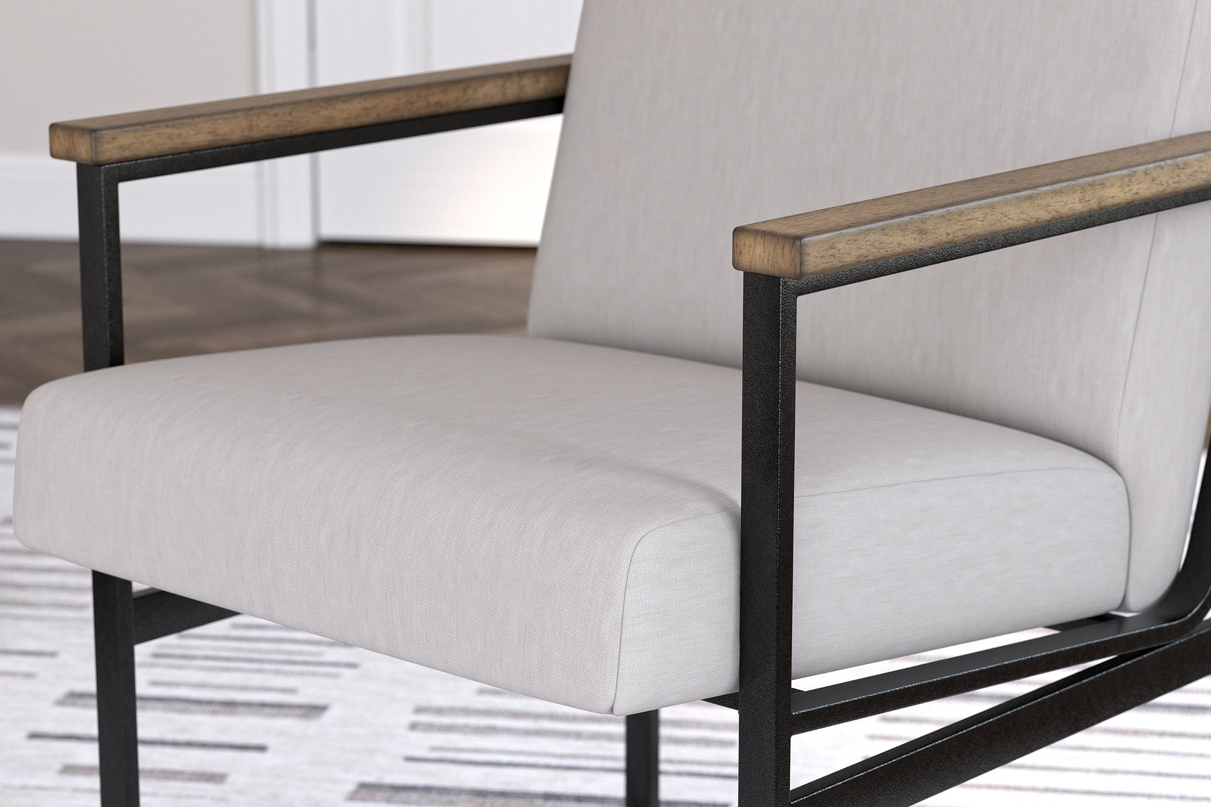 Montia chair close-up on arm rail and fabric