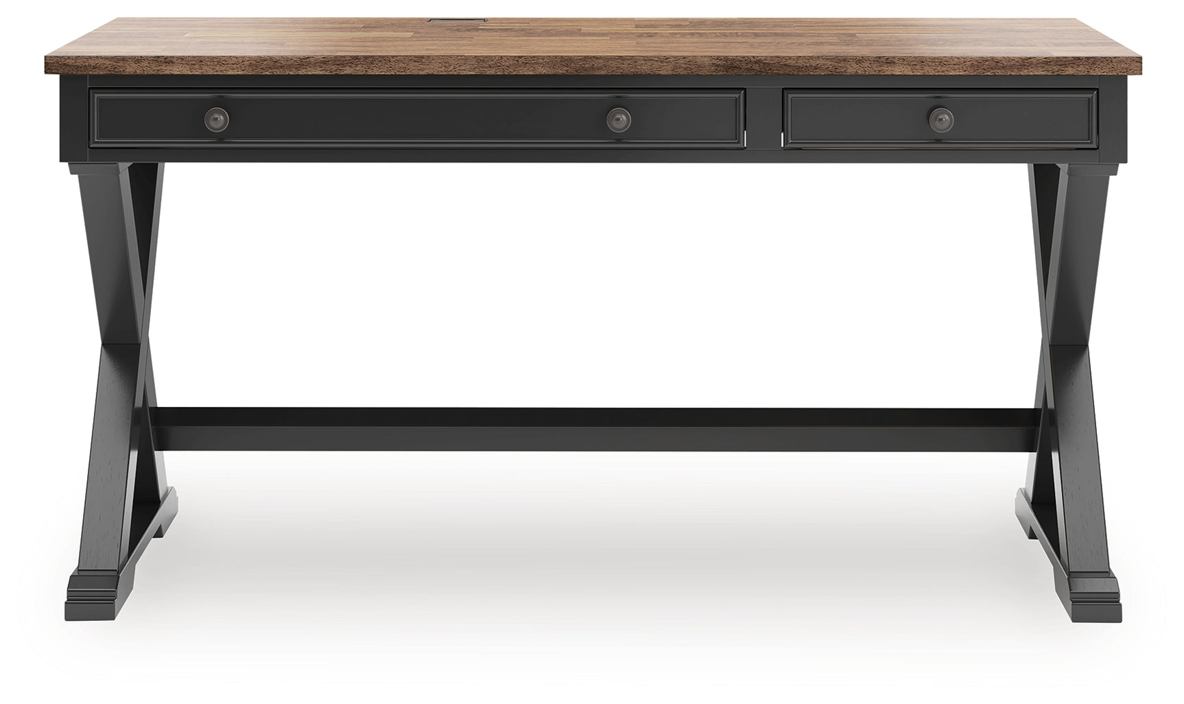 Front head-on view of the Wildenauer desk in brown and black finish
