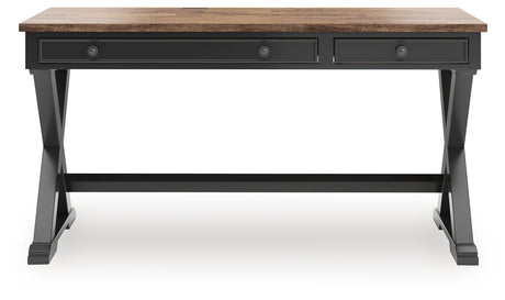 Front head-on view of the Wildenauer desk in brown and black finish