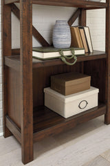Detail of Baldridge bookcase rustic saw mark finish