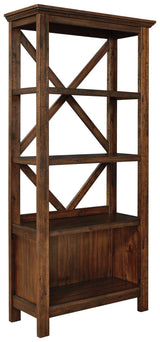 Baldridge Rustic Brown 75 inch bookcase angled side view