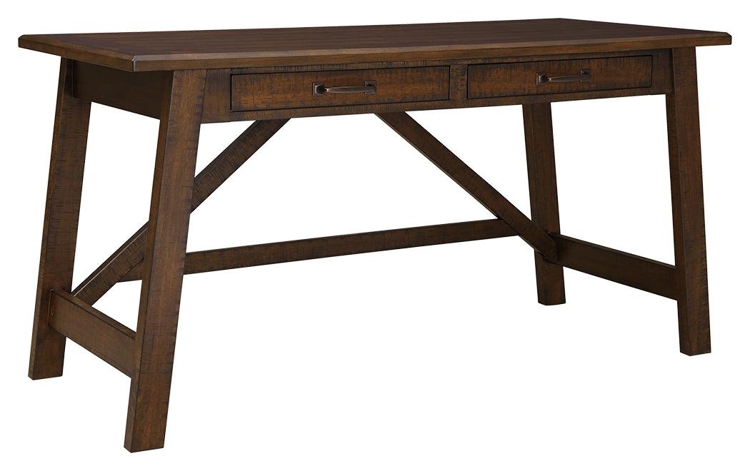 Baldridge Rustic Brown Home Office Desk side view showing drawer