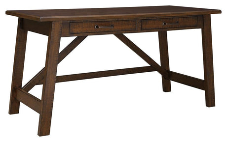 Baldridge Rustic Brown Home Office Desk side view showing drawer