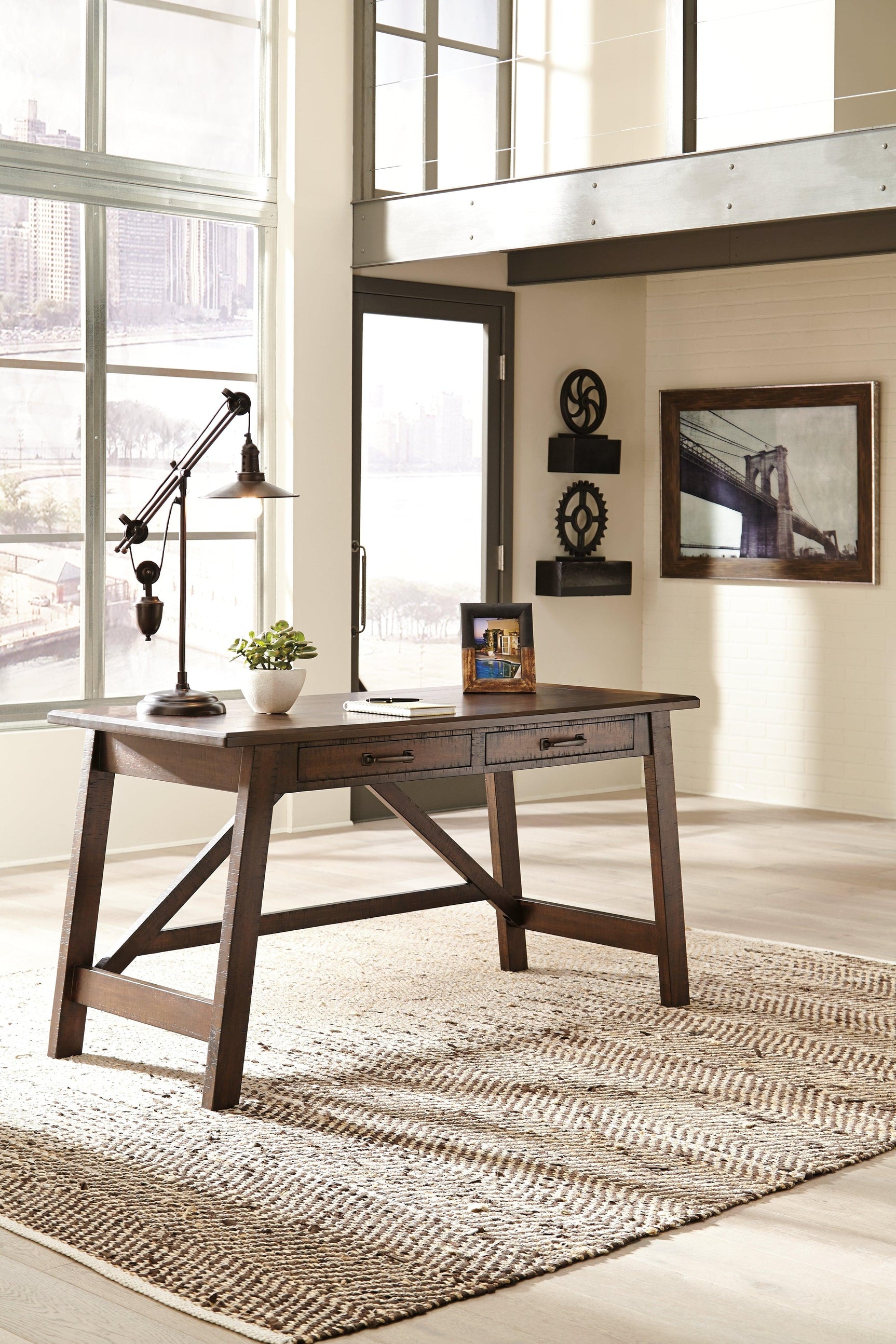 Back view of Baldridge Rustic Brown Home Office Desk