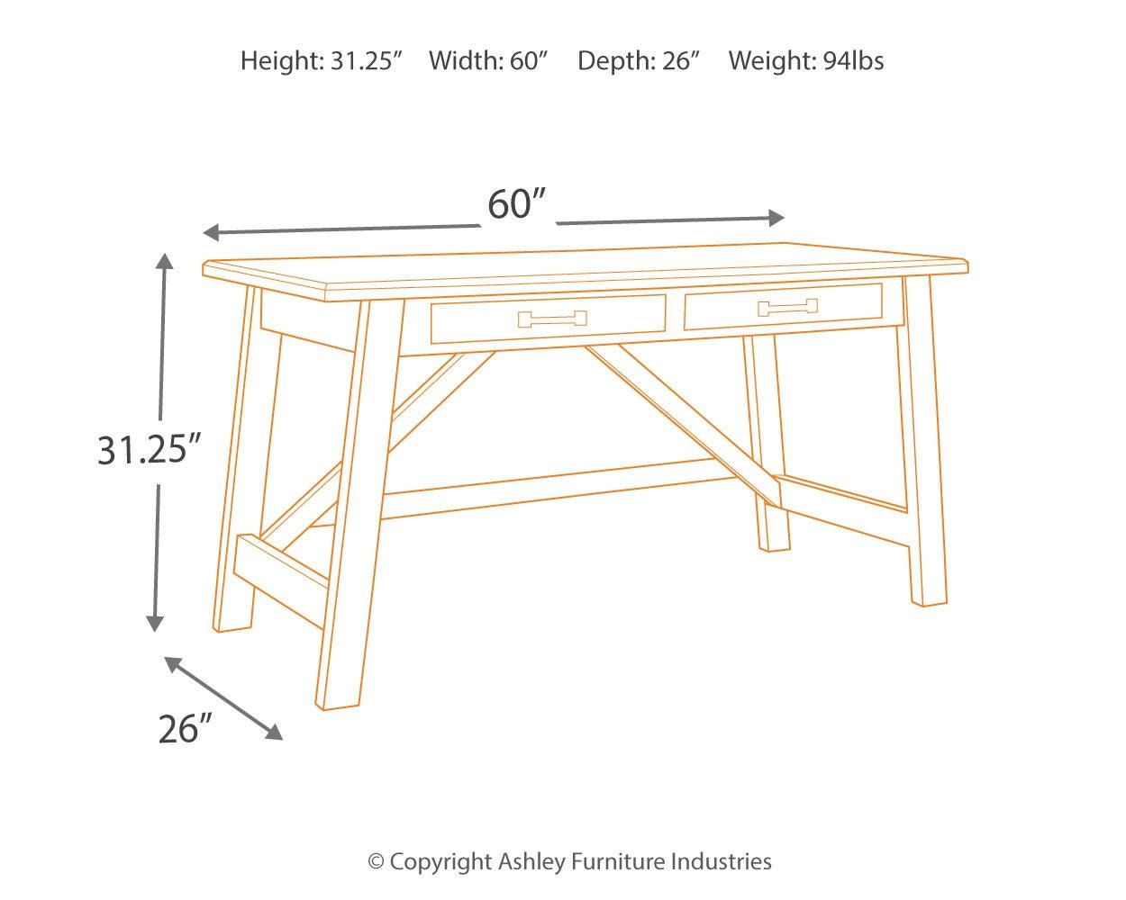 Baldridge desk dimensions diagram