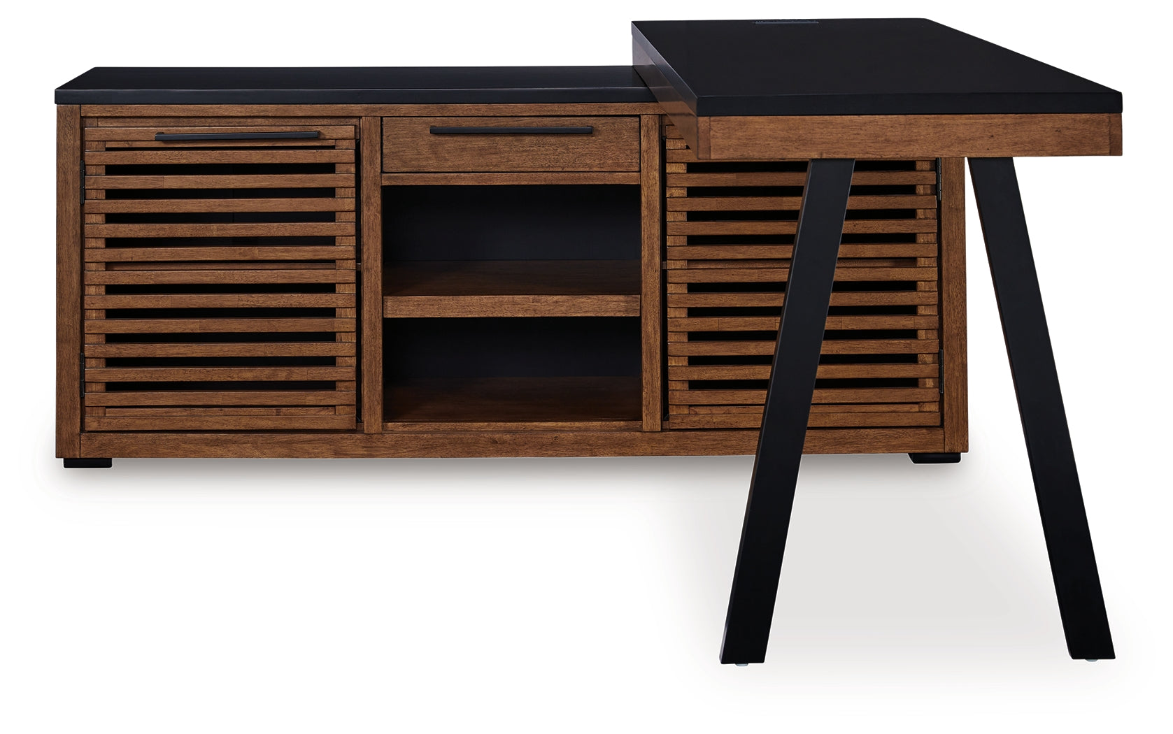 Front head-on view of Kallari credenza with desk return