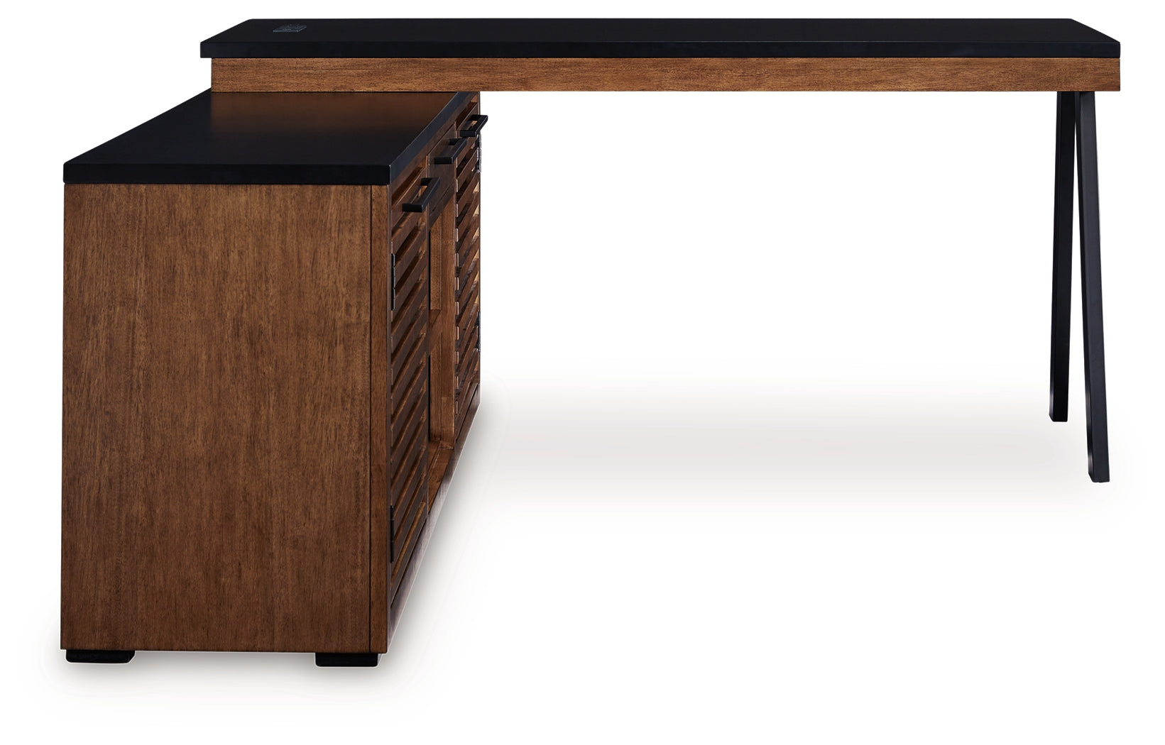 Side view of Kallari credenza and desk return