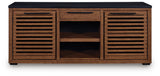 Kallari Credenza head-on view showing two cabinet doors