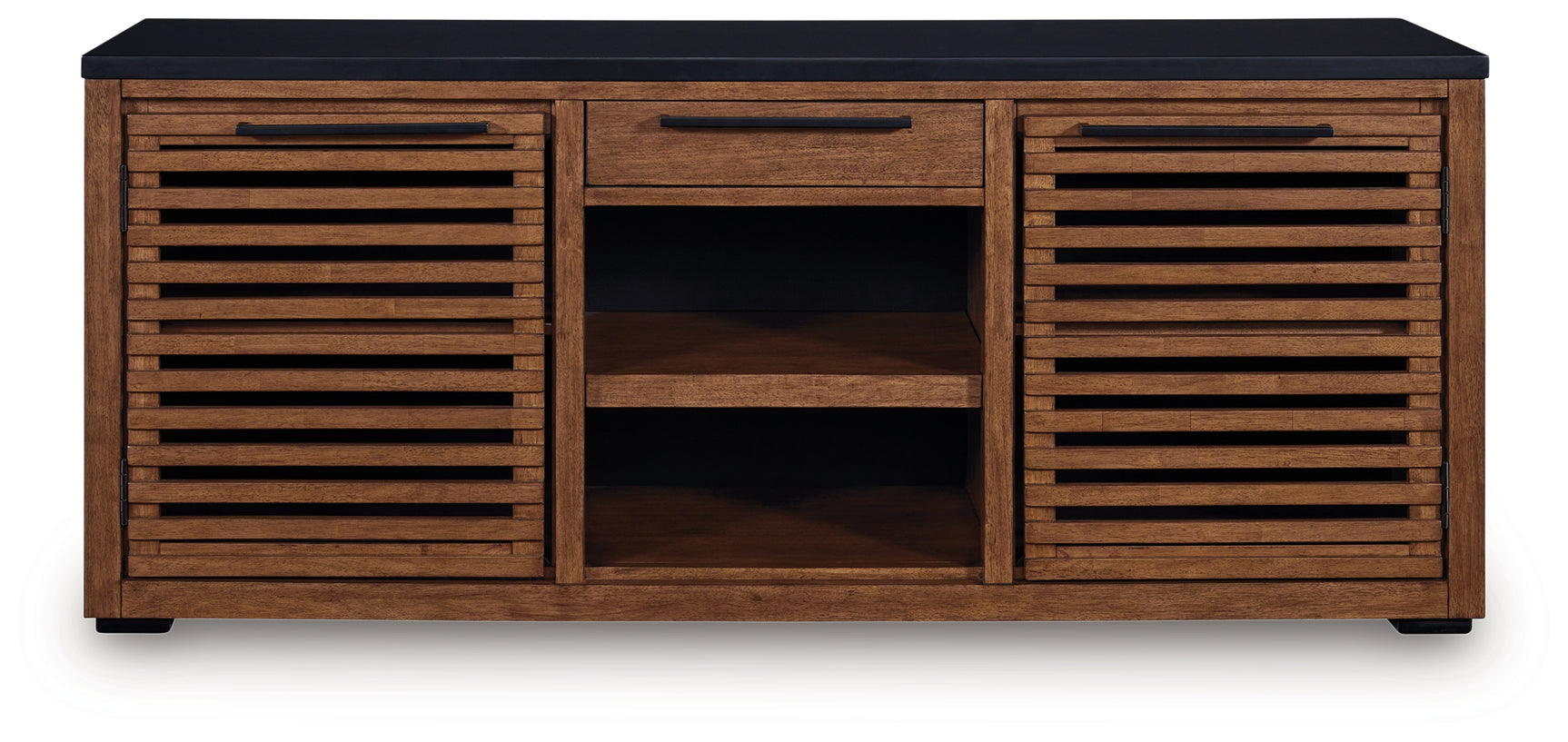 Kallari Credenza head-on view showing two cabinet doors