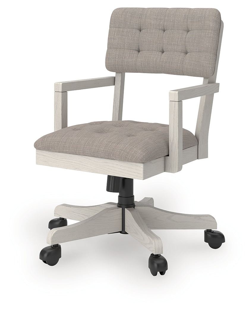 Robbinsdale antique white upholstered home office desk chair alternate angle side view