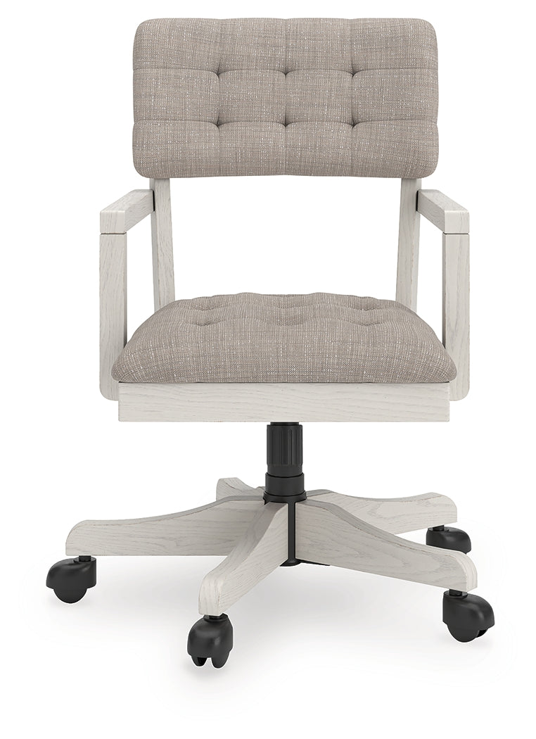 Robbinsdale antique white upholstered home office desk chair head-on front view