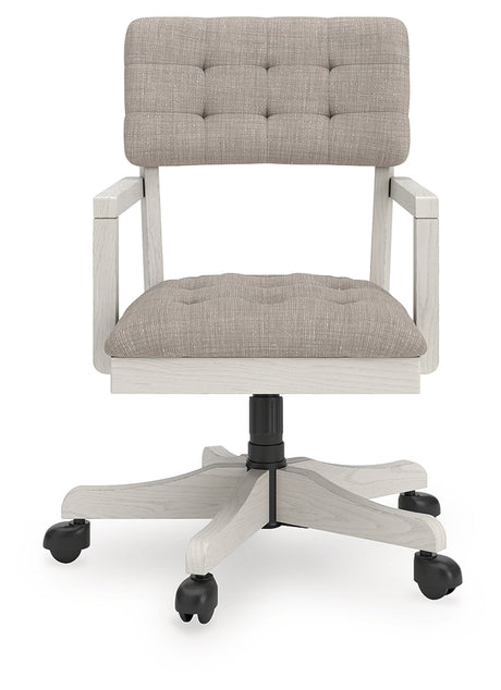 Robbinsdale antique white upholstered home office desk chair head-on front view